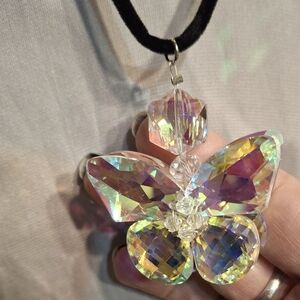 Crystal butterfly 3-D pendant Black velvet necklace 18"-20" New handcrafted